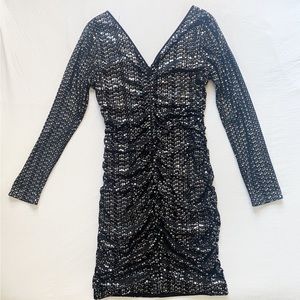 Guess Silver Sequin Black Rouched Dress